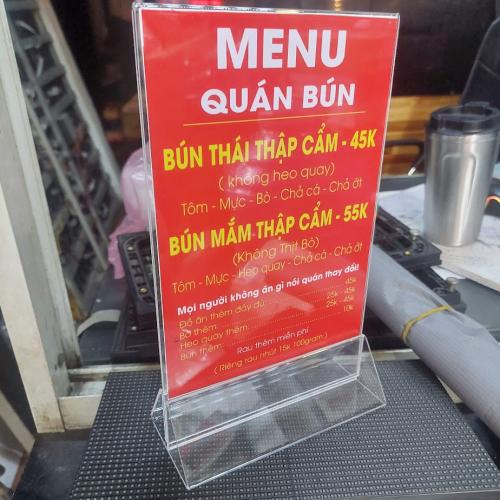menu quán ăn mica trong, nội dung in decal thay đổi dễ dàng